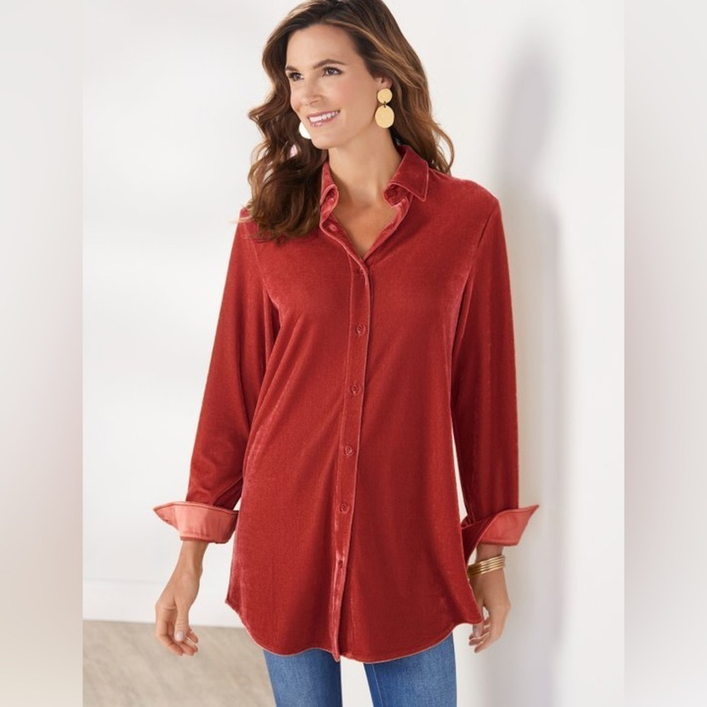 Soft Surroundings Velvet Boyfriend Tunic Shirt‎ I
